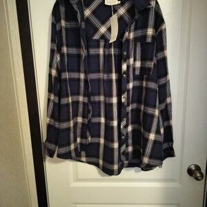 Navy Plaid Button-Up Shirt Nwt